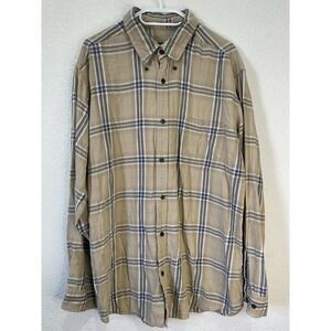The Foundry‎ Flannel Long Sleeve Shirt Men's XLT Tall Tan/Gray Plaid Button Up